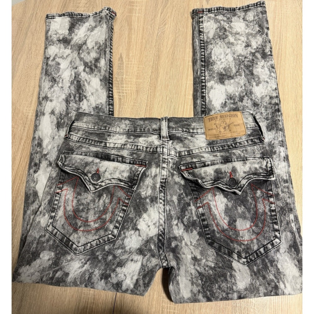 True Religion World Tour Straight Seat Acid Wash Men's Jeans Sz 36x32 Red stitch - Picture 3 of 10